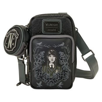 Wednesday Black Roses Cell Phone Crossbody Bag with Coin Bag